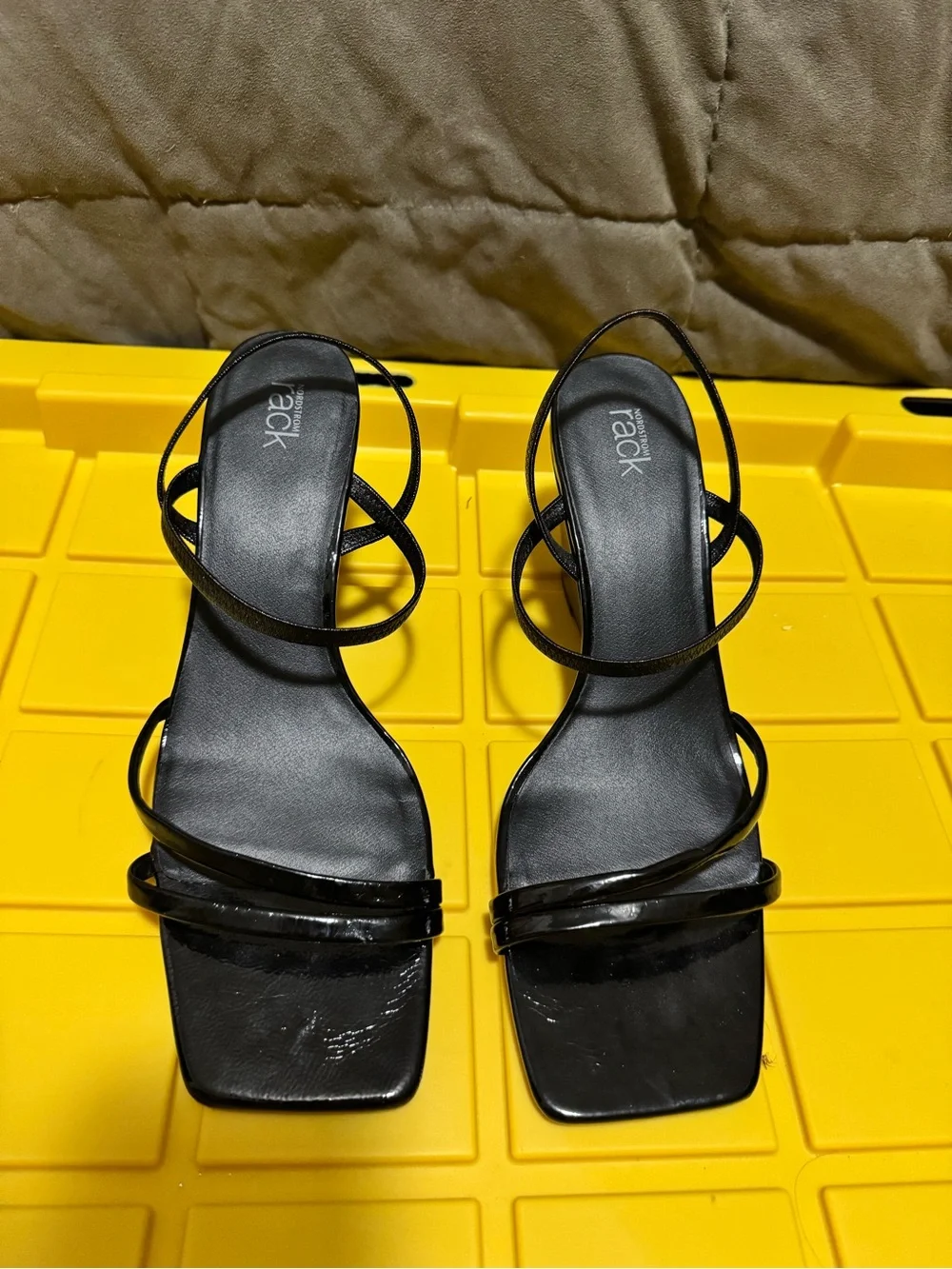 Rack Edition Black Strappy Square-Toe Heels
